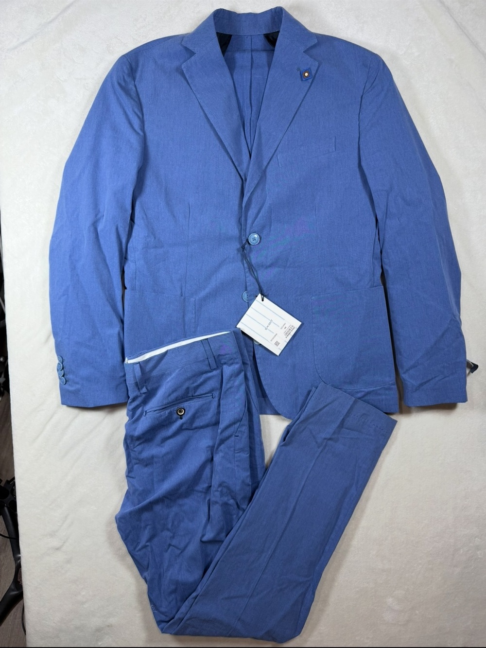 NWT Exibit La Sartoria EU48 38S 100% Cotton Light Blue Men's Two-Piece Suit